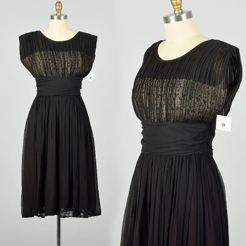 Medium 1950s Little Black Dress Evening Cocktail Illusion Bust