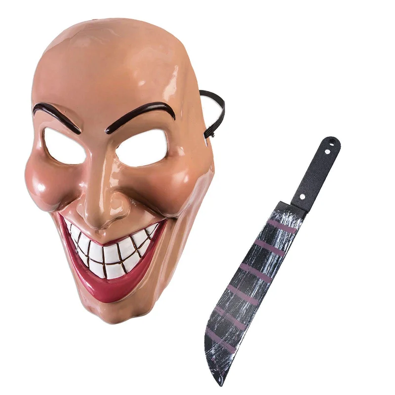 Female Evil Grin Purge Mask Fake Blooded Plastic Machete Weapon 50 Cm Halloween Horror Scary Purge Fancy Dress Set