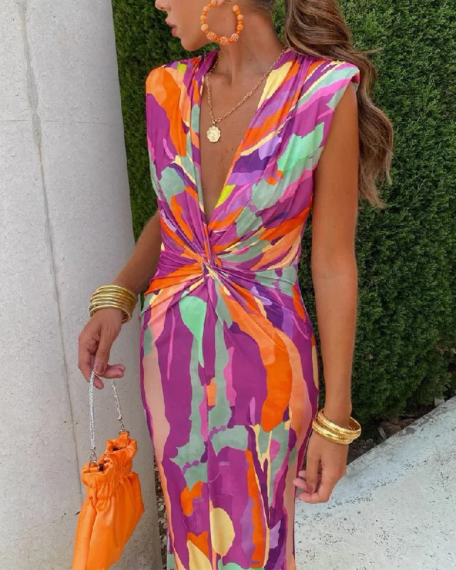 Sexy sleeveless bowknot print dress