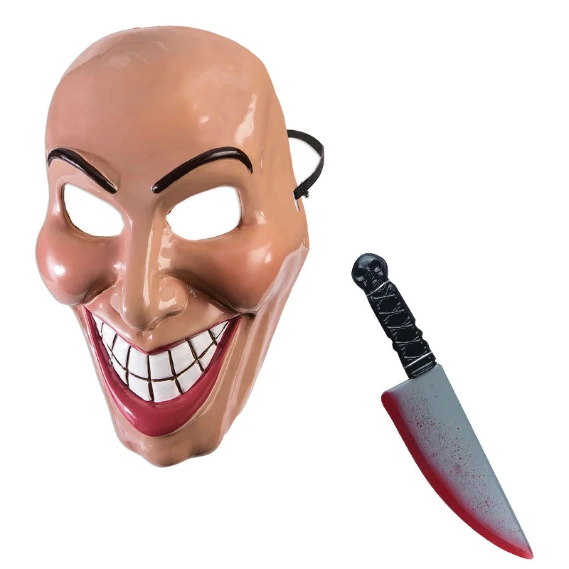 Female Evil Grin Purge Mask Blooded Plastic Knife Prop 38 Cm Halloween Horror Scary Purge Fancy Dress Set
