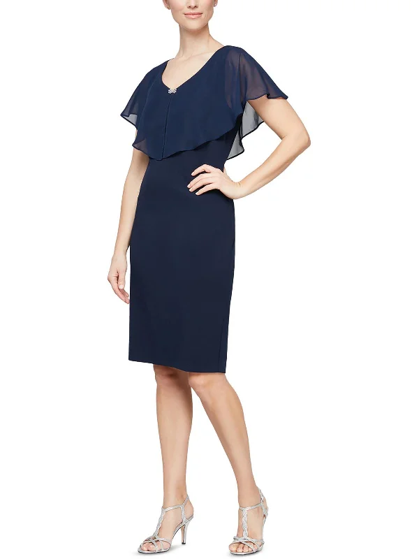Womens Knit Sheer Overlay Sheath Dress