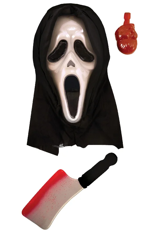 Bleeding Spooky Plastic Scream Mask with Blood Effect and Fake Bloodied Cleaver Weapon Prop - Halloween Horror Fancy Dress Set Bleeding Spooky Plastic Scream Mask with Blood Effect and Fake Bloodied Cleaver Weapon Prop - Halloween Horror Fancy Dress Set