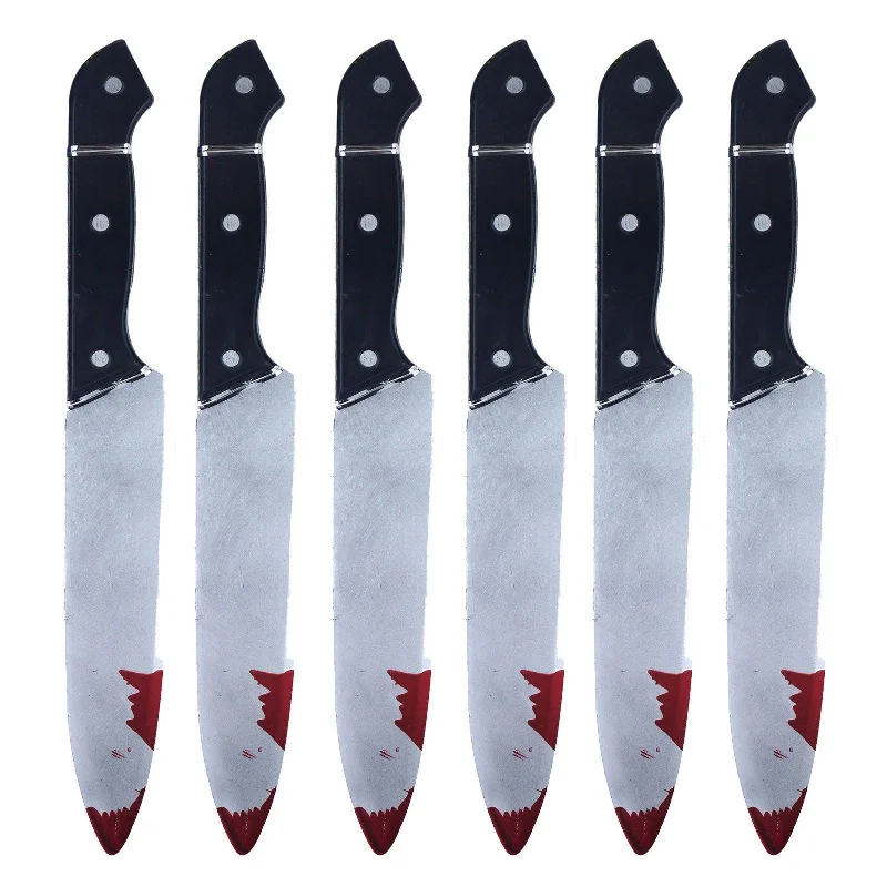 Pack of 6 Realistic Bloodied Plastic Knife Weapon Props - 31 cm Halloween Horror Killer Party Fancy Dress Costume Accessories