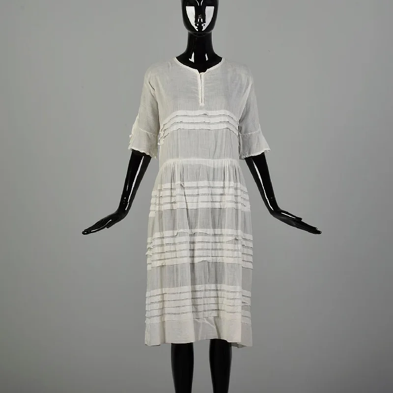 Medium 1920s Lawn Dress Semi-Sheer Summer Short Sleeve Cotton Day