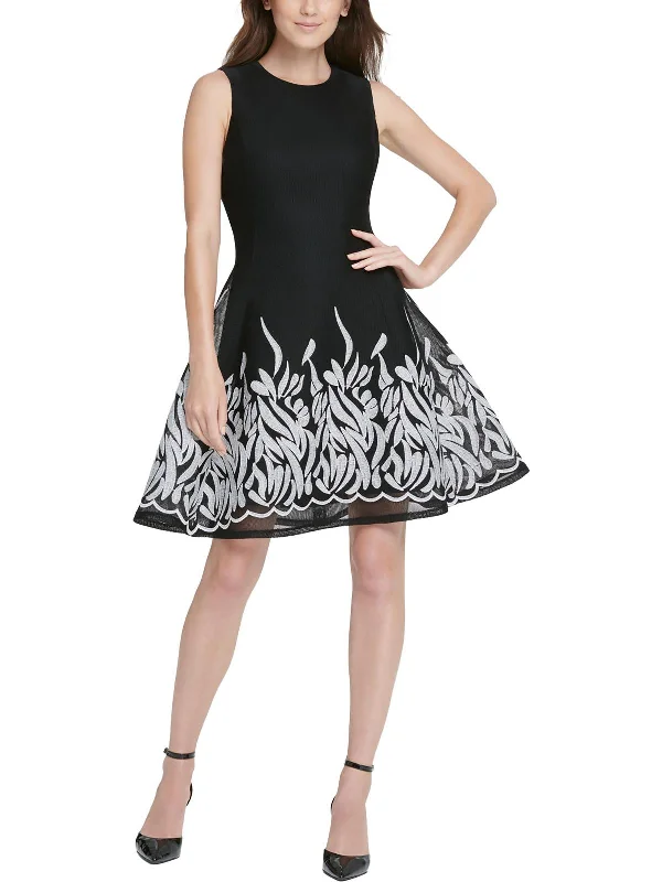 Womens Embroidered Mesh Fit & Flare Dress