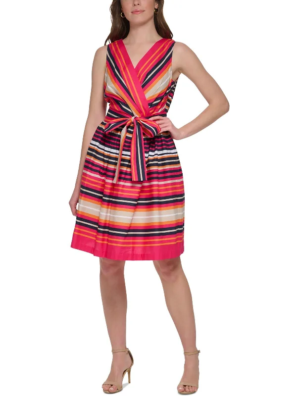 Womens Surplice Mini Fit & Flare Dress
