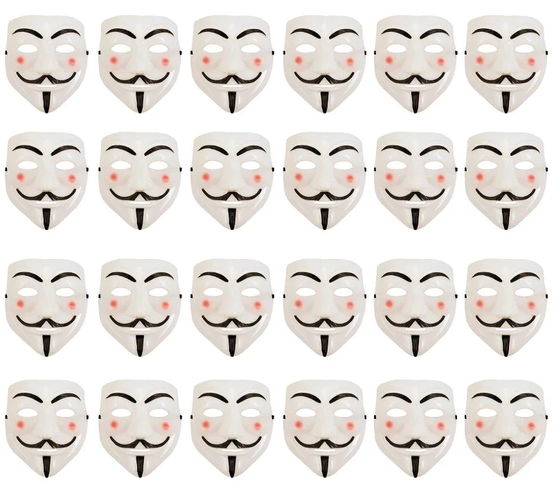 Bundle of 24 V for Vendetta Face Mask White Plastic Purge Anonymous Ghost Halloween Scary Fancy Dress Costume Accessory