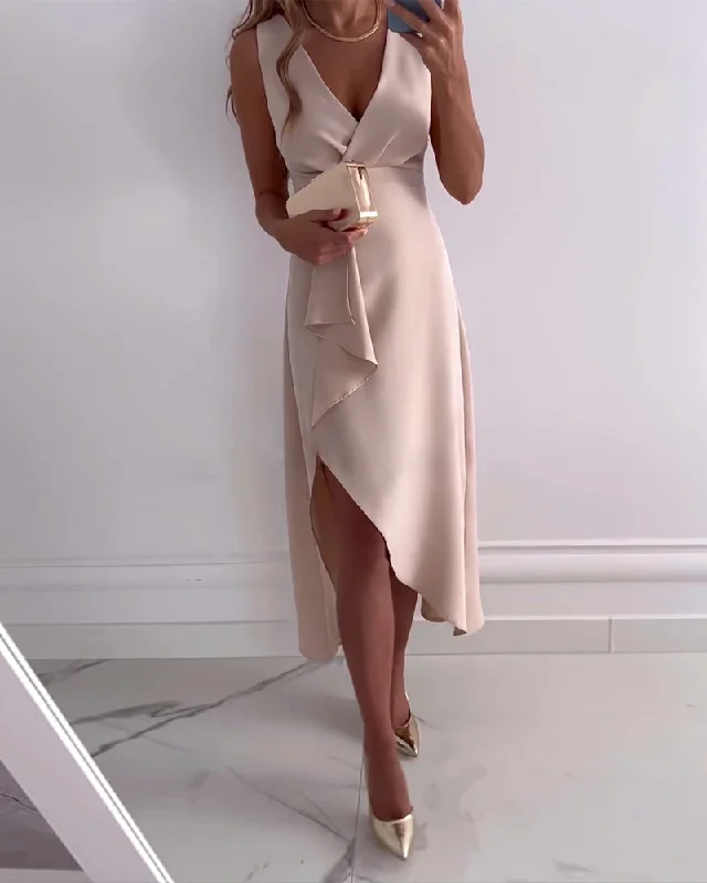 Sleeveless V-neck irregular elegant dress