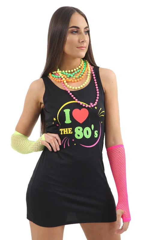 I Love The 80s Black Dress - Rock the Retro Vibes in Style