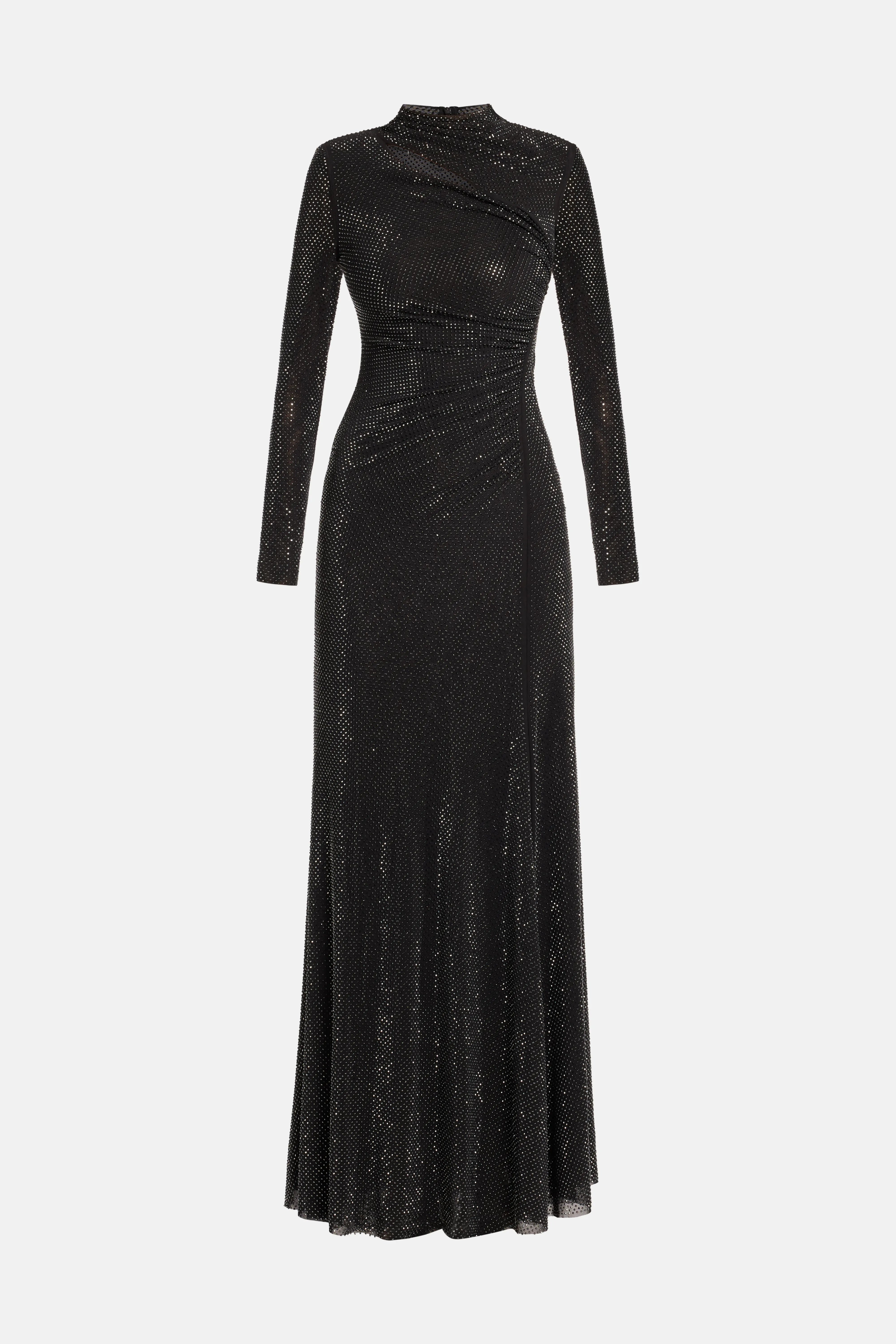 Rhinestone Mesh Cut Out Evening Dress
