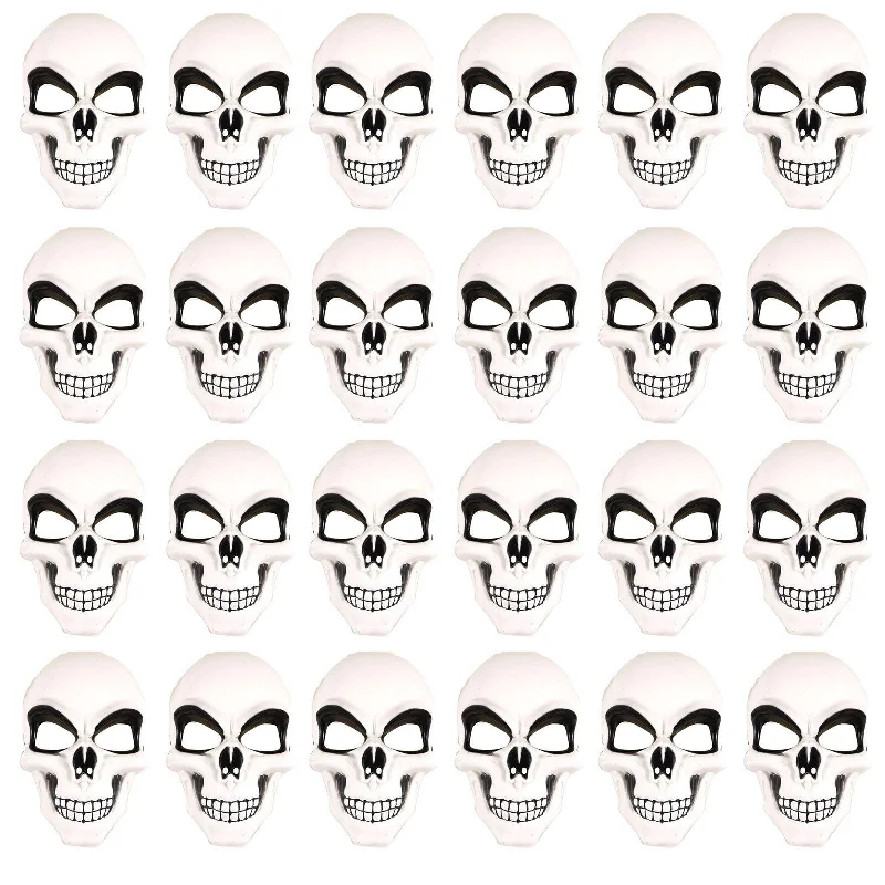 Bundle of 24 White Skeleton Mask Skull Face Halloween Scary Horror Fancy Dress Party Costume Face Mask