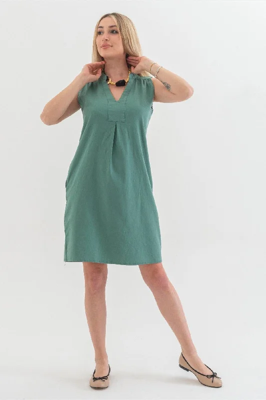Washed Cotton Lycra Dress with Pockets