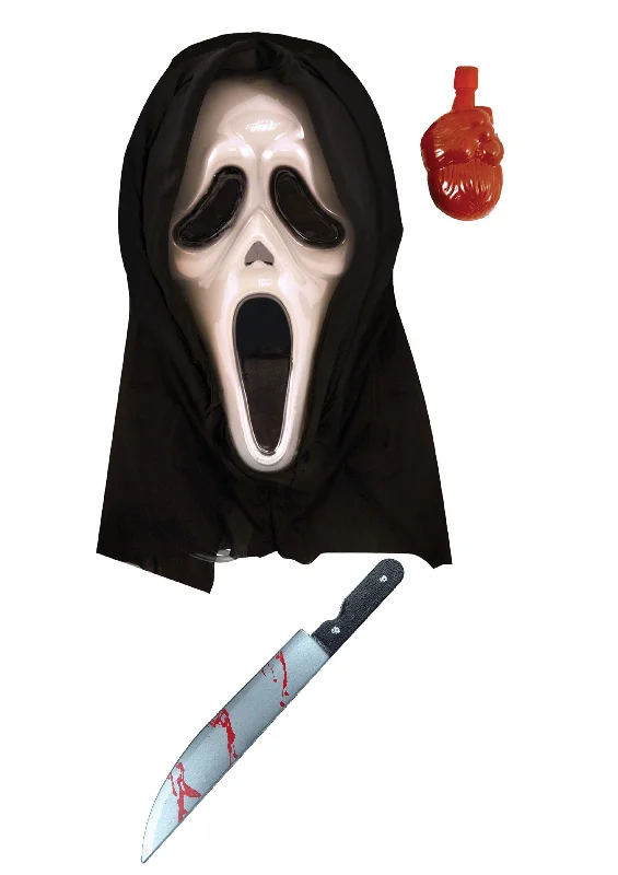 Bleeding Spooky Plastic Scream Mask with Blood & Fake Plastic Bloodied Kitchen Knife 50cm Prop Halloween Spooky Horror Fancy Dress Set Bleeding Spooky Plastic Scream Mask with Blood & Fake Plastic Bloodied Kitchen Knife 50cm Prop Halloween Spooky Horror Fancy Dress Set