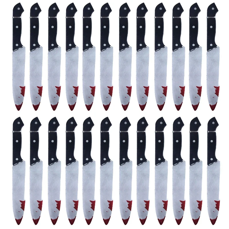 24x Realistic Bloodied Plastic Knife Weapon Props - 31 cm Halloween Horror Killer Party Fancy Dress Costume Accessories