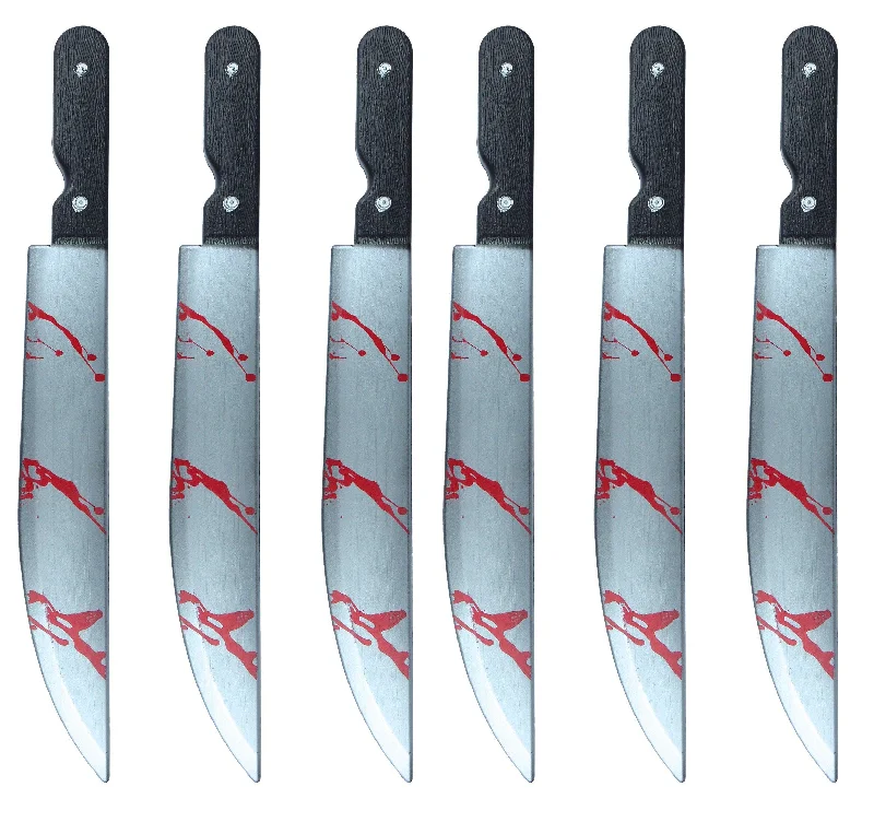 Pack of 6 Blooded Kitchen Knife Plastic Prop Halloween Horror Scary Spooky Fancy Dress Party Costume Accessory