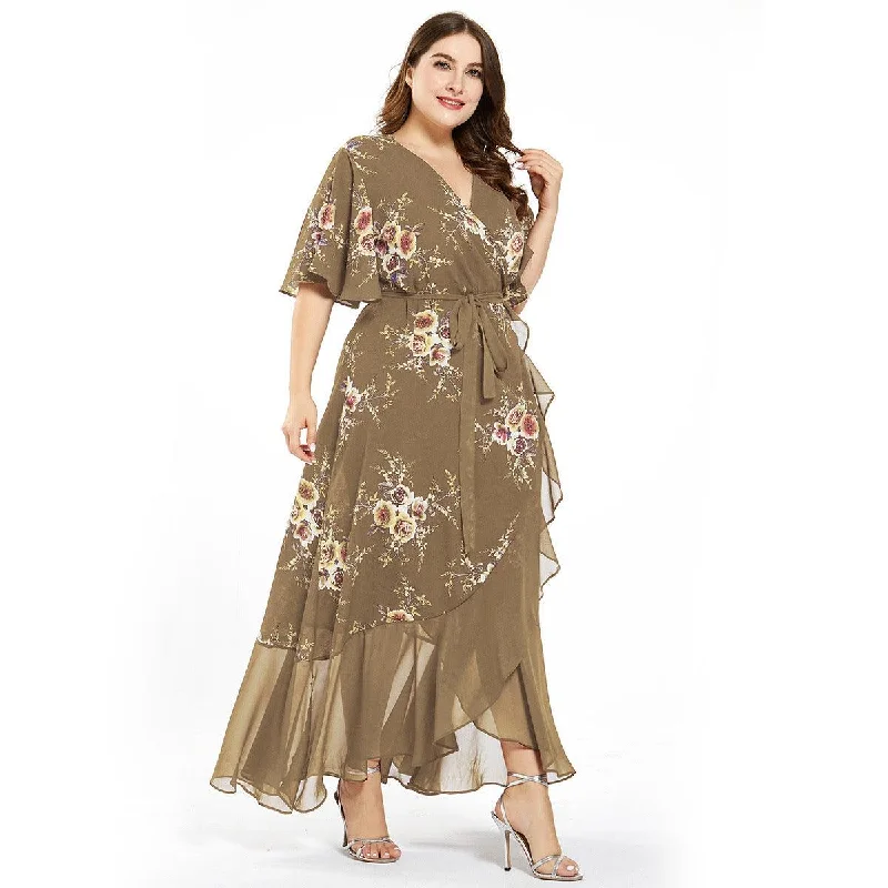 Plus Size Evening gown Women Printed Chiffon Long Dress
