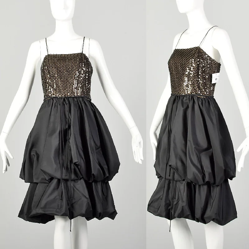 Small 1980s Little Black Dress Bubble Hem Taffeta Party Prom LBD Sleeveless