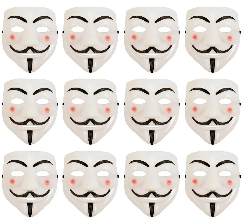 Pack of 12 V for Vendetta Face Mask White Plastic Purge Anonymous Ghost Halloween Scary Fancy Dress Costume Accessory