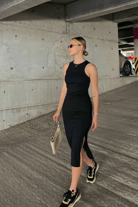 Black Midi Length Pencil Dress (zck0486)