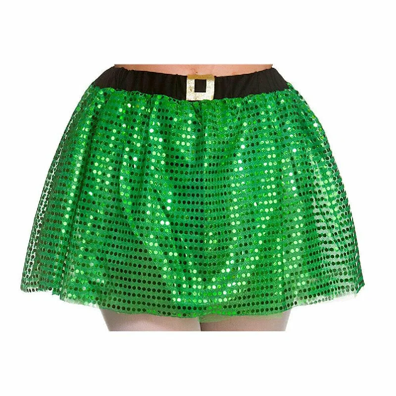 Ladies Girls Elf Leprechaun Tutu Green Sequin Skirt St Patrick’s Day Fancy Dress