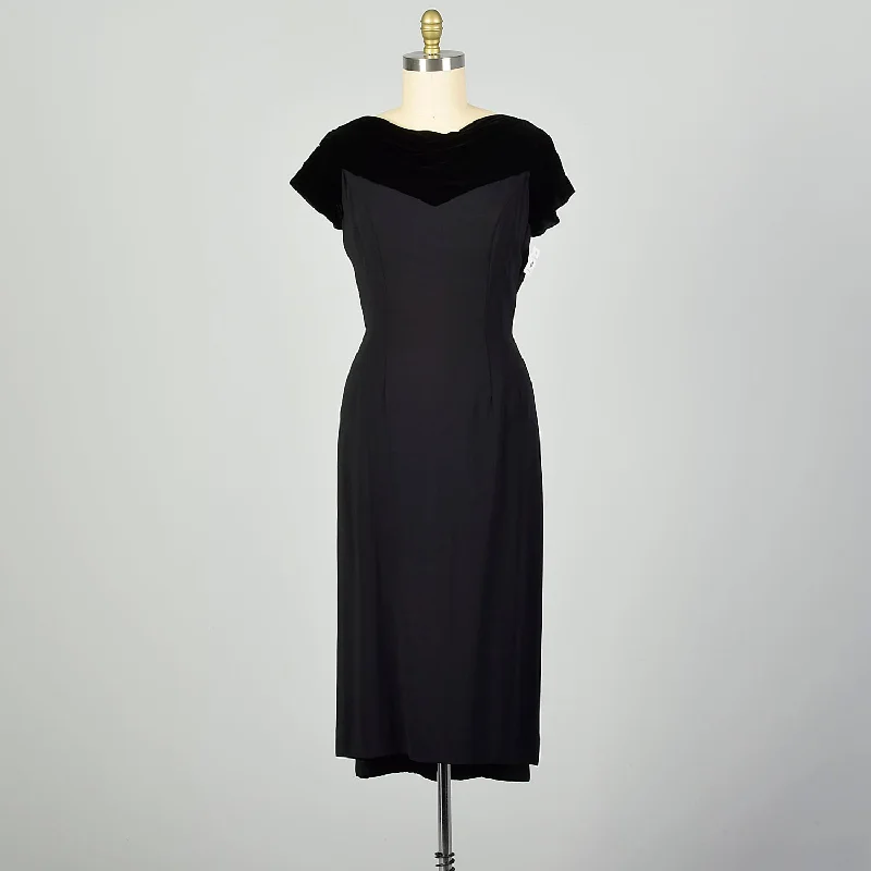 XL 1950s LBD Little Black Dress Velvet Evening Cocktail Party