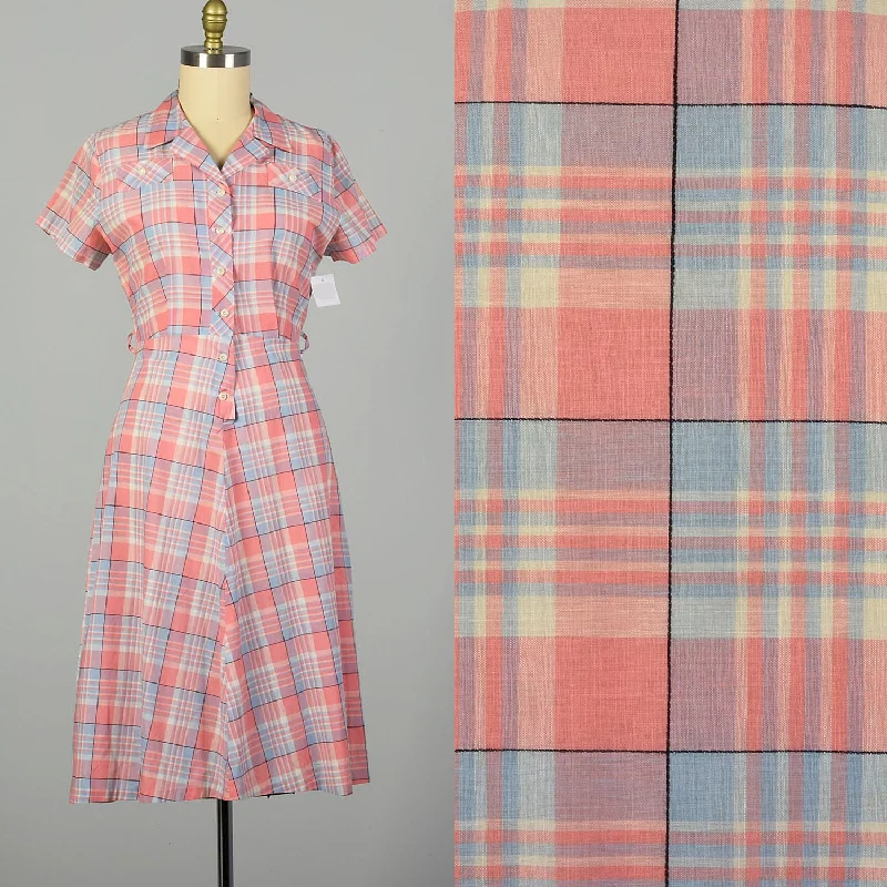 XL 1950s Pink Plaid Summer Day Shirtwaist Dress