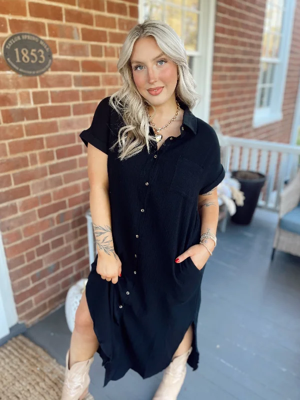 Sabrina Gauze Dress - Black