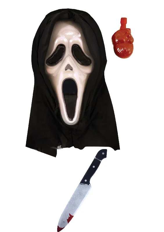 Bleeding Spooky Plastic Scream Mask with Blood & Fake Bloodied Knife 31cm Prop Halloween Horror Fancy Dress Set Bleeding Spooky Plastic Scream Mask with Blood & Fake Bloodied Knife 31cm Prop Halloween Horror Fancy Dress Set