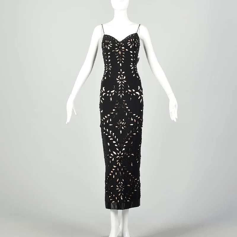 XL 1990s Lillie Rubin Dress Formal Evening Gown Black Prom Dress Illusion