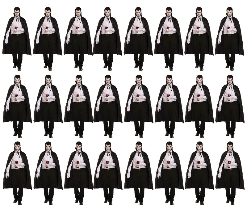 Bundle of 24 Black Dracula Long Capes with Collar - Halloween Unisex Scary Vampire Fancy Dress Costume Accessories