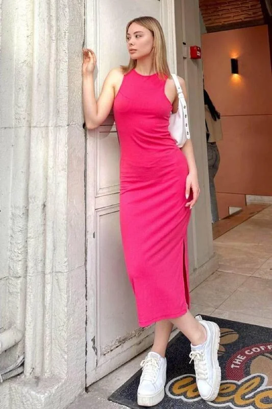 Pink Midi Length Pencil Dress (zck0486)
