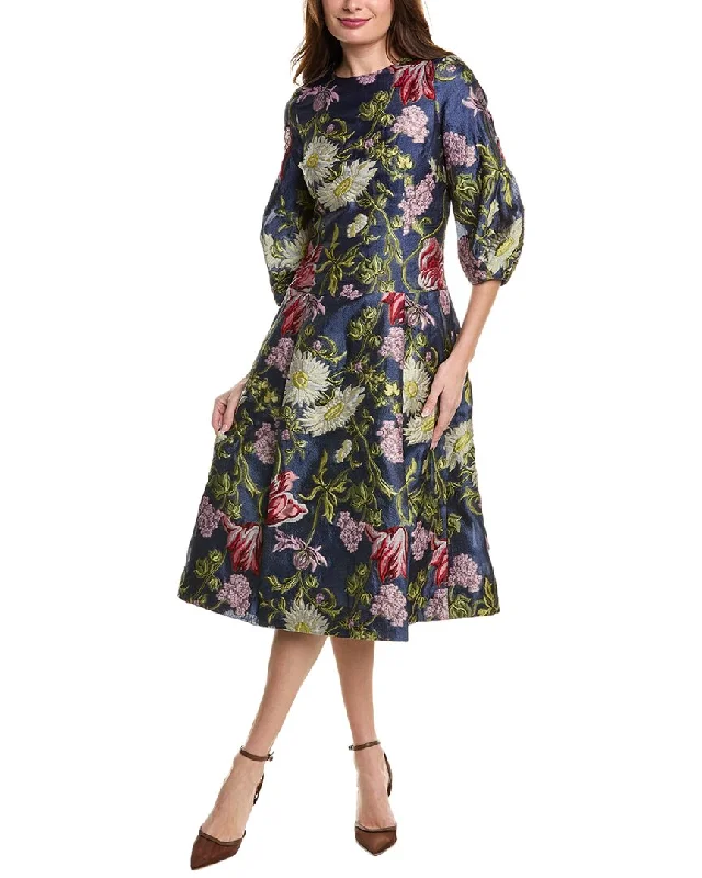 Teri Jon by Rickie Freeman Jacquard Floral A-Line Dress