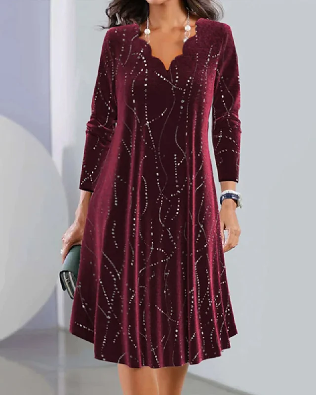 V-neck long-sleeve elegant dress