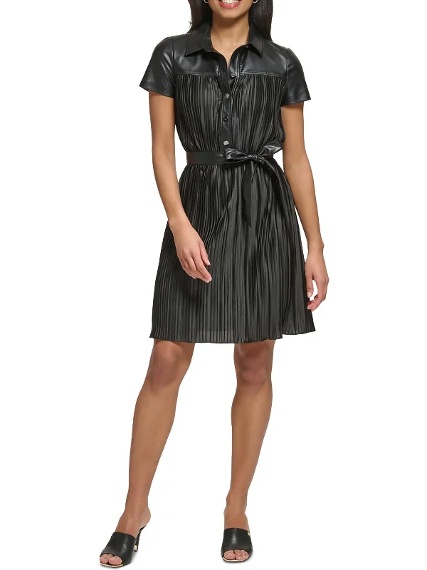 Womens Gathered Above Knee Fit & Flare Dress
