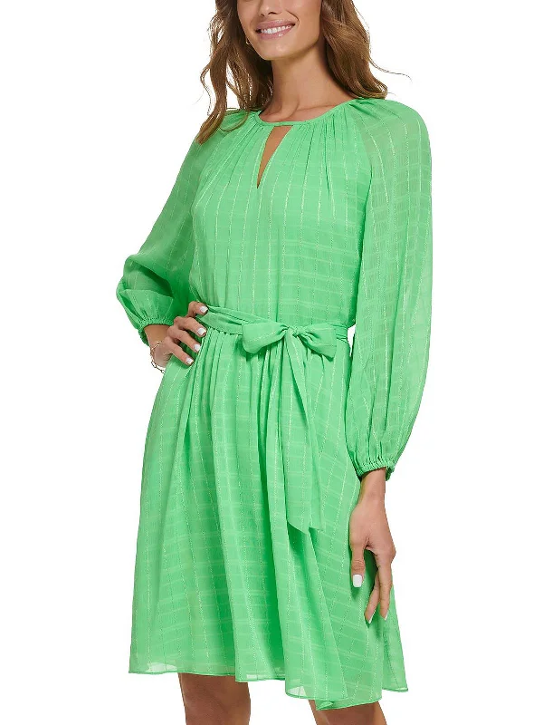 Womens Keyhole Metallic Fit & Flare Dress