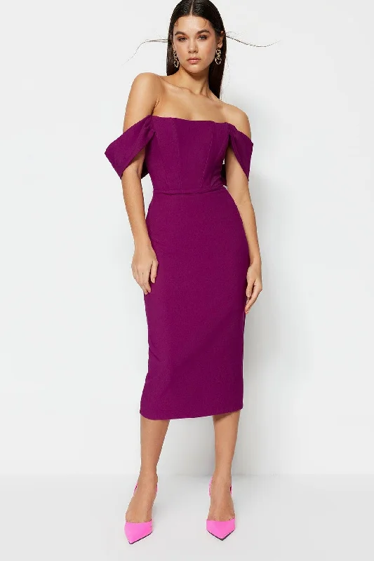 Purple Detailed Elegant Evening Dress