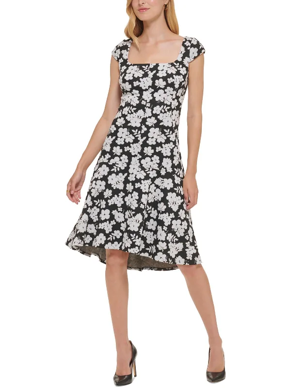 Womens Floral Print Knit Fit & Flare Dress