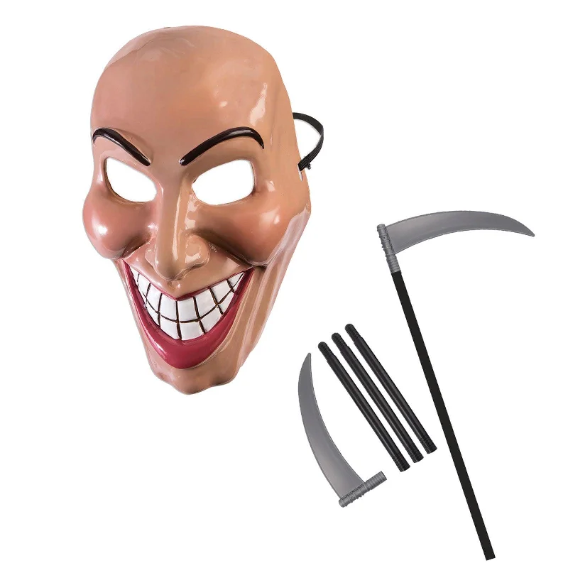 Female Evil Grin Purge Mask Fake Blooded Reaper Scythe 110 Cm Halloween Horror Scary Purge Fancy Dress Set