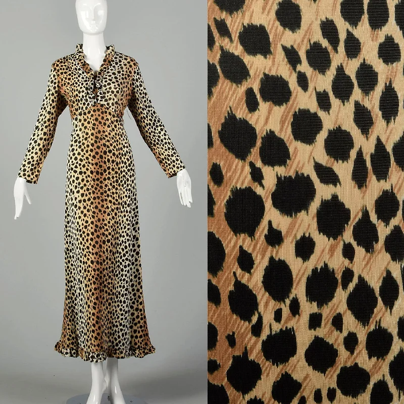 Medium 1970s Leopard Print Dress Long Sleeve Maxi