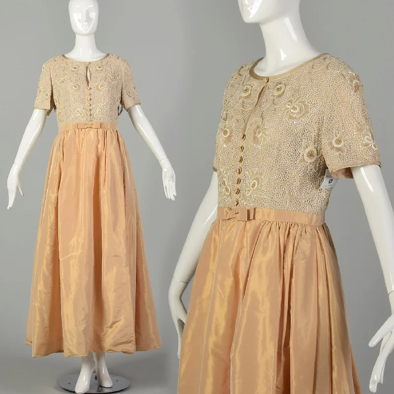 Medium 1990s Escada Couture Dress Blush Summer Short Sleeve Beaded Evening Gown