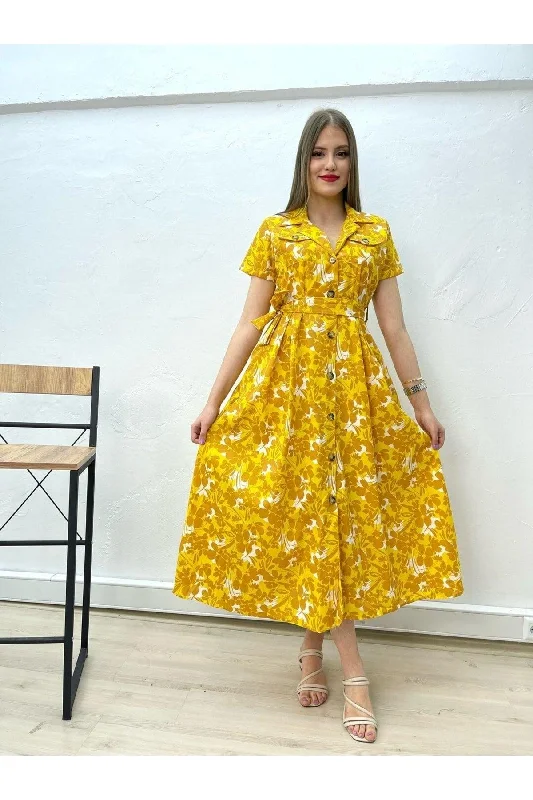 Yellow Floral Poplin Dress