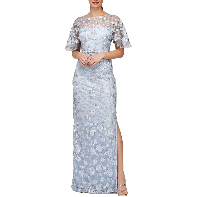 Brooke Womens Embroidered Floral Evening Dress