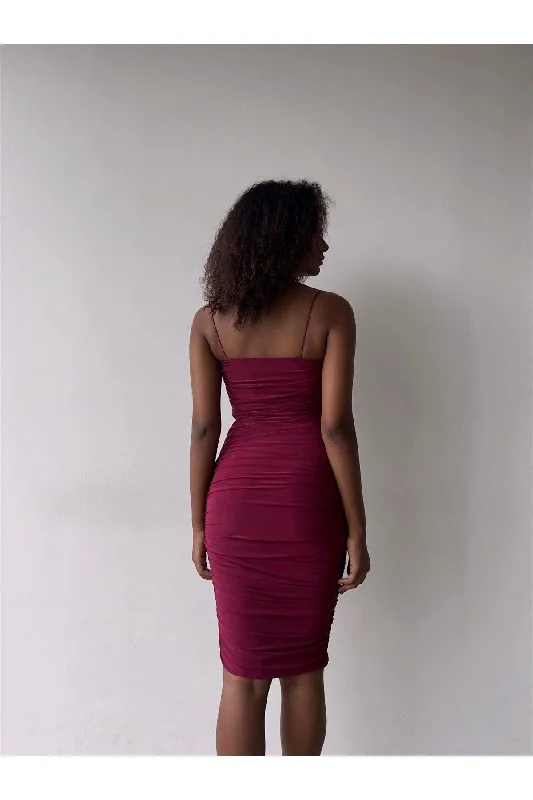 Thin Strap Draped Plum Dress