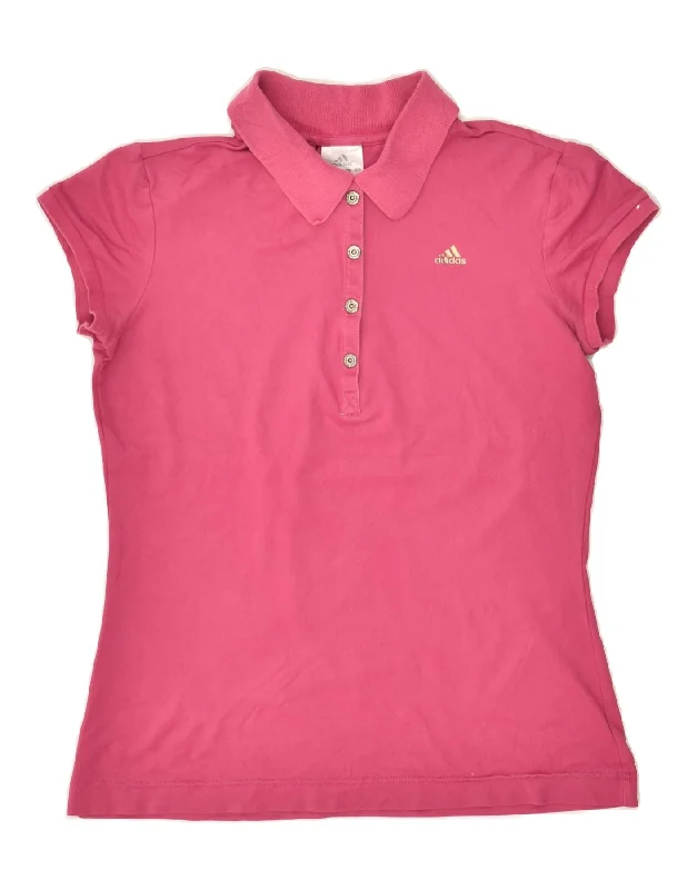 ADIDAS Womens Polo Shirt UK 12 Medium  Pink Cotton Stylish Printed Short Shirt