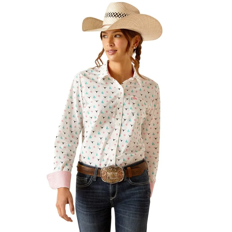 Ariat Women's Kirby Steer Garden Long Sleeve Button Down Stretch Shirt 10048882 Casual Boxy Short Shirt