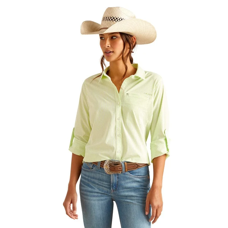 Ariat Women's VentTEK Lime Stripe Long Sleeve Button Down Stretch Shirt 10048860 Chic Embellished Short Sleeve