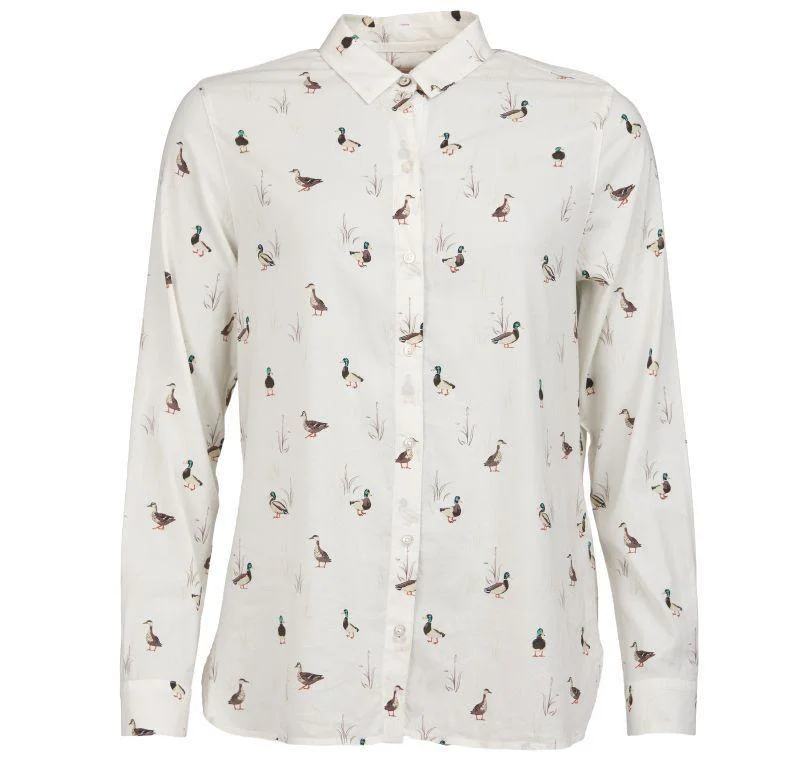 Barbour Brecon Duck Print Ladies Shirt - Cloud Stylish Casual Short Tee