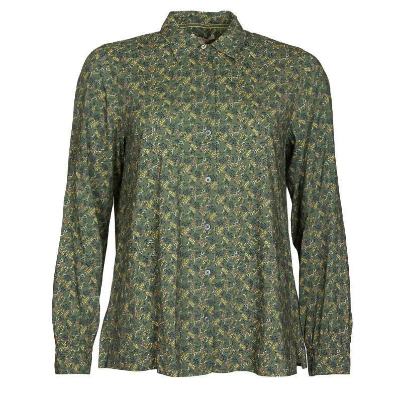 Barbour Hindscarth Ladies Shirt - Sage Print Soft Silk Short Sleeve