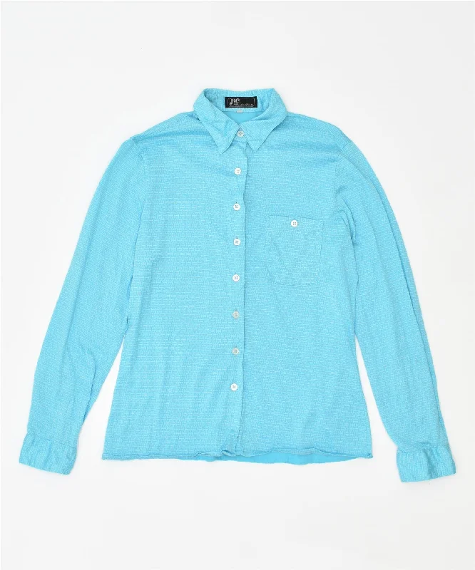 BERNHARD CORDES Womens Shirt EU 38 Small Blue Cotton Vintage Stylish Round Neck Shirt