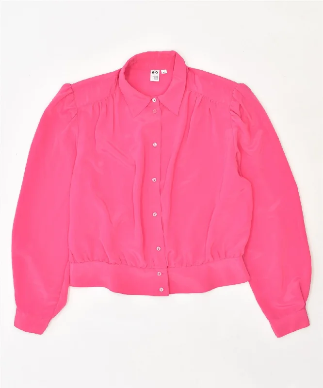 C & A Womens Shirt Blouse IT 46 Large Pink Polyester Vintage Relaxed Fit Short Blouse